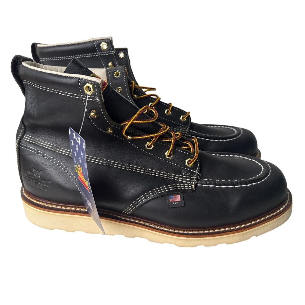 Thorogood Work Boots American 6" Men's 14D Moc Soft Toe Black Leather 814-6201